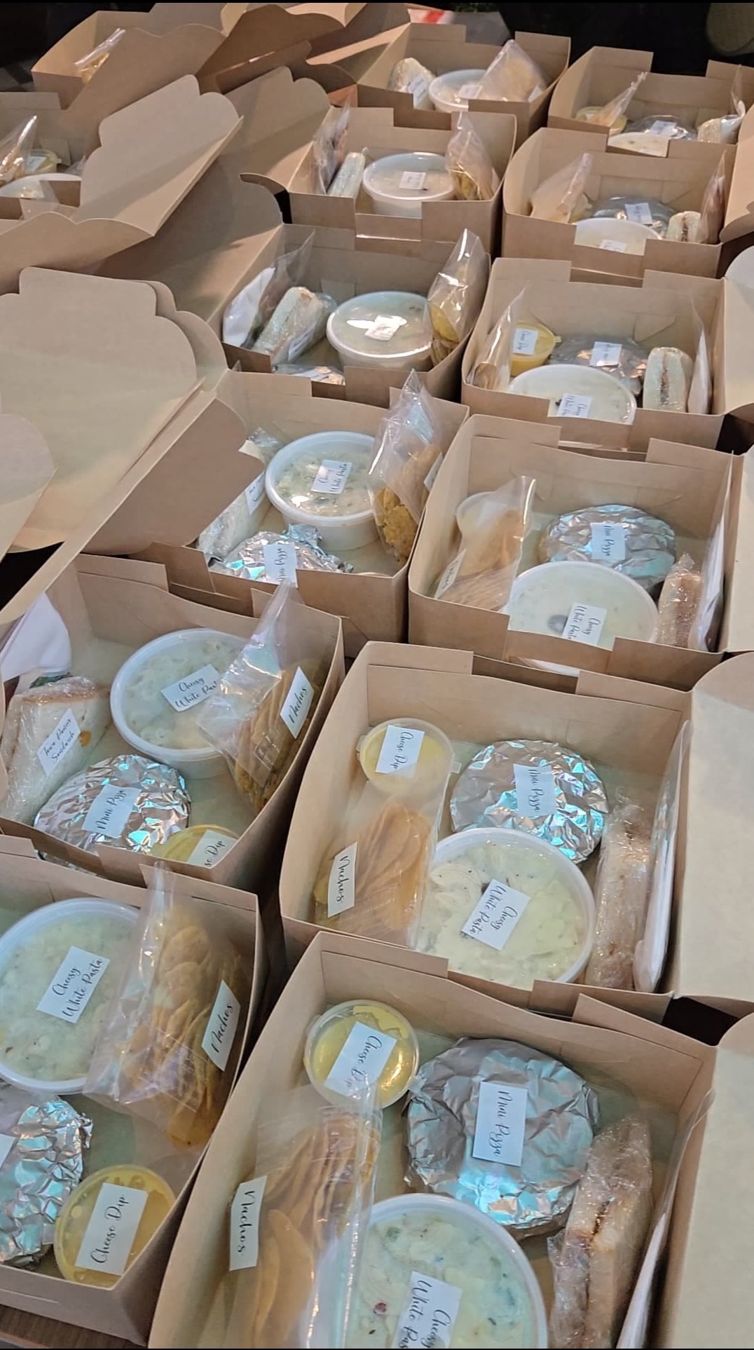 Colorful meal boxes packed with food